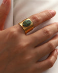 18K Gold Oval African Turquoise Adjustable Ring