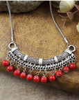 Bohemian Style Tibetan Silver With Red or Blue Turquoise Stone Necklace