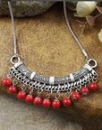 Bohemian Style Tibetan Silver With Red or Blue Turquoise Stone Necklace