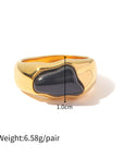 18K Gold Black, Green or Amber Colored Natural Stone Ring