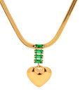 Retro Styled Heart Pendant With Stunning Green Crystals Necklace