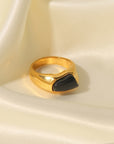 18K Gold Black, Green or Amber Colored Natural Stone Ring