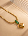 Retro Styled Heart Pendant With Stunning Green Crystals Necklace