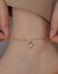 18K Gold Exquisite Heart with Crystal Anklet