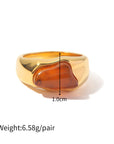 18K Gold Black, Green or Amber Colored Natural Stone Ring