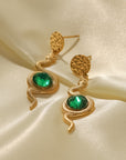 18k Gold Plated with Stunning Green Crystal Accents Snake Drop Earrings