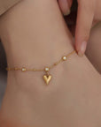 18K Gold Exquisite Heart with Crystal Anklet