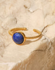 18K Gold Round Lapis Lazuli Twist Design Ring