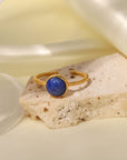 18K Gold Round Lapis Lazuli Twist Design Ring