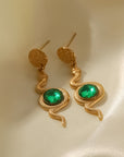 18k Gold Plated with Stunning Green Crystal Accents Snake Drop Earrings