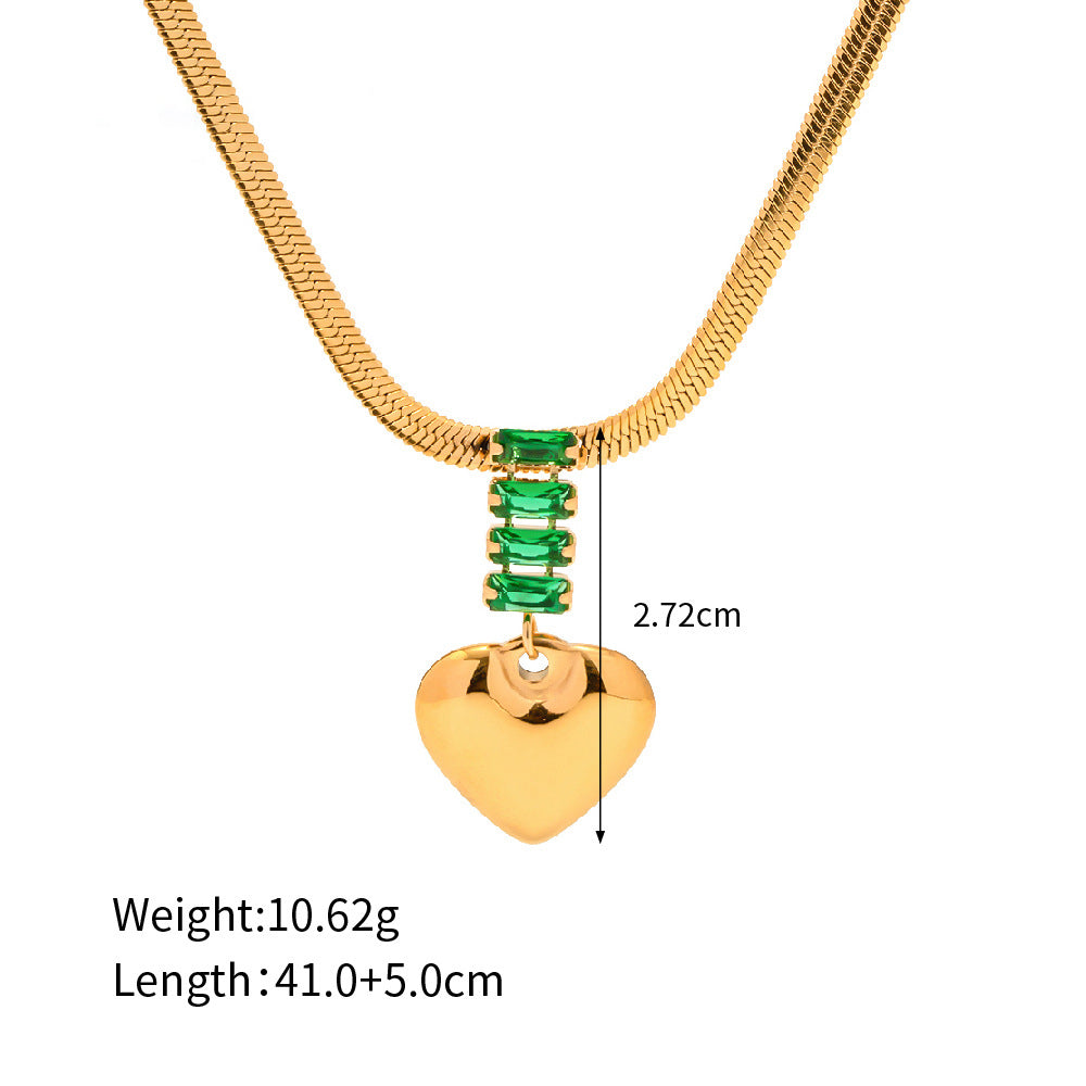 Retro Styled Heart Pendant With Stunning Green Crystals Necklace