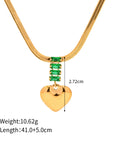 Retro Styled Heart Pendant With Stunning Green Crystals Necklace