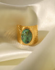 18K Gold Oval African Turquoise Adjustable Ring