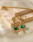 18k Gold Plated with Stunning Green Crystal Accents Snake Drop Earrings