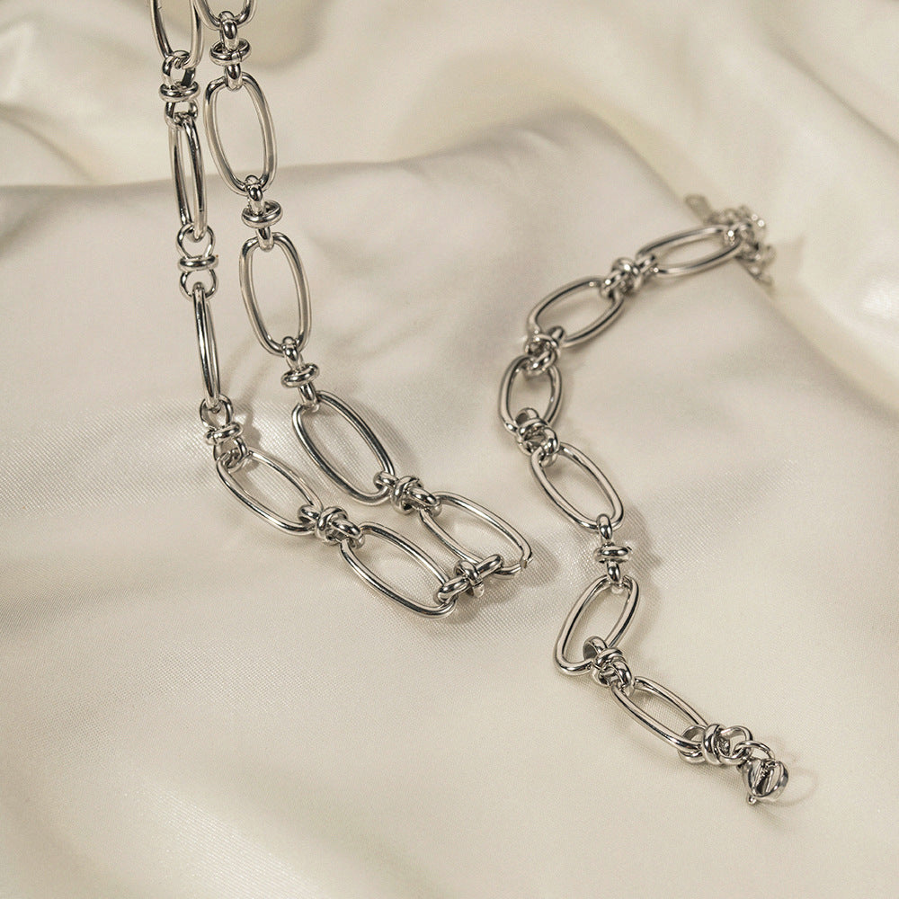 Oval Chain Link Design Necklace &amp; Bracelet