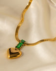 Retro Styled Heart Pendant With Stunning Green Crystals Necklace