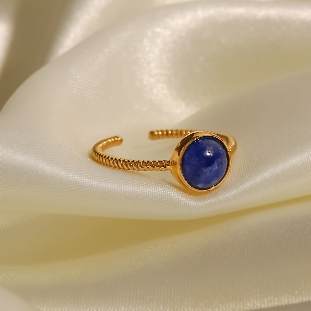 18K Gold Round Lapis Lazuli Twist Design Ring