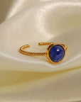 18K Gold Round Lapis Lazuli Twist Design Ring