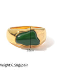 18K Gold Black, Green or Amber Colored Natural Stone Ring