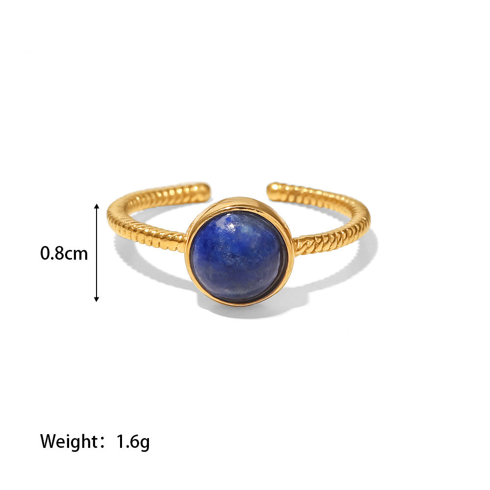 18K Gold Round Lapis Lazuli Twist Design Ring